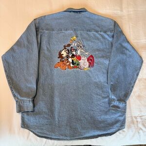 Vintage 90s Looney Tunes Jean Jacket Denim Button-Up